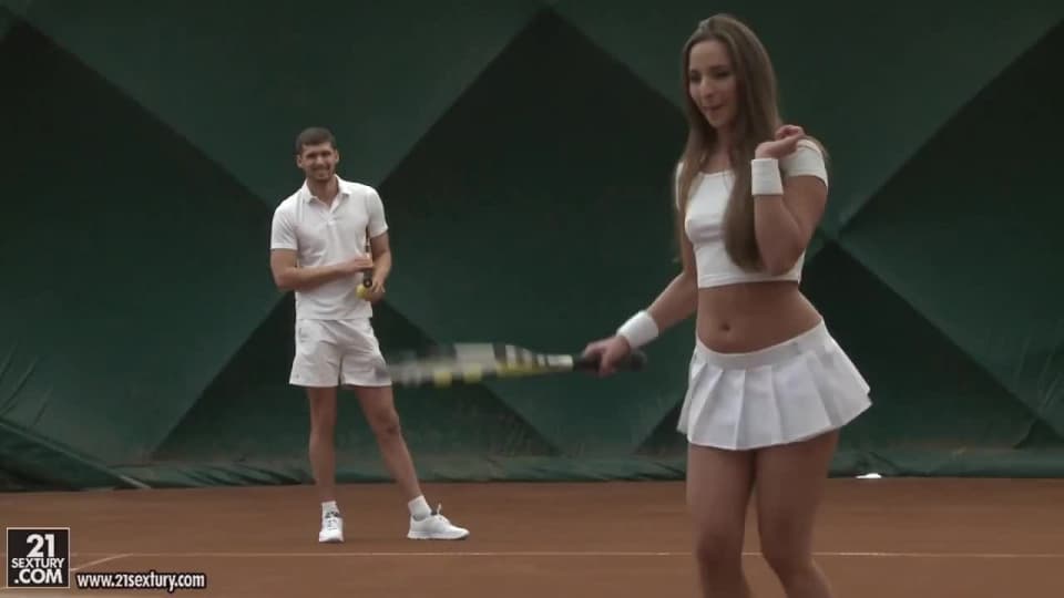Tennis - Tennis girl has a threesome bent over the net