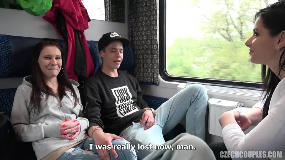 Sexy couple seduced to fuck on the train image image